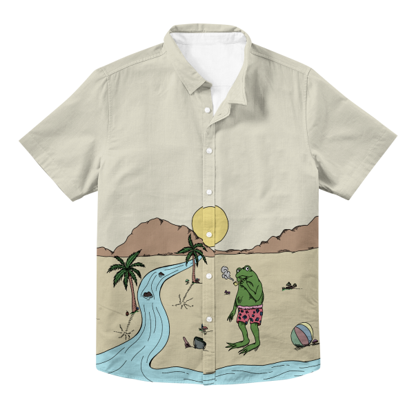 Beach Vibes All Over Print Hawaiian Button Up Fashion