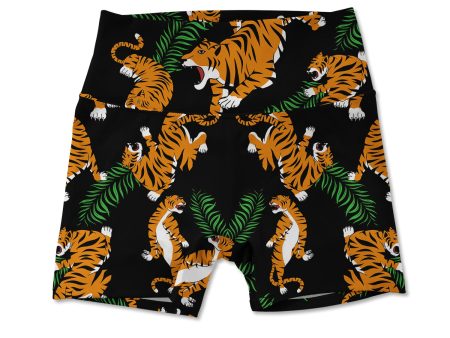 Leaves and Tiger Allover Print Women s Active Shorts Hot on Sale