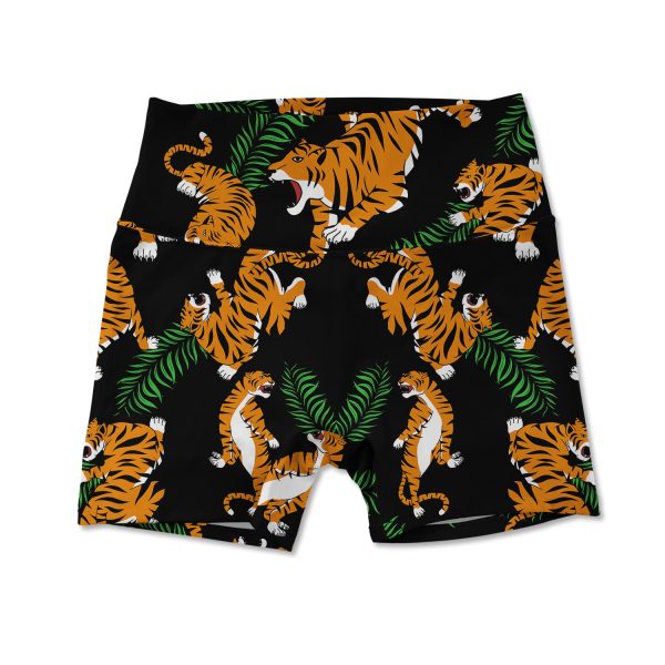 Leaves and Tiger Allover Print Women s Active Shorts Hot on Sale