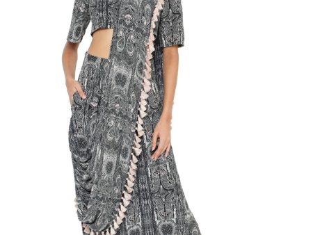 Payal Singhal Printed Blouse And Low Crotch Pants With Attached Drape Sale