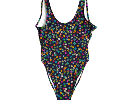 Tabs All Over Print High Waist Swimsuit Online Sale