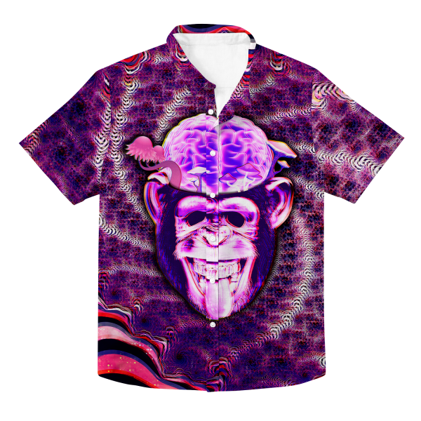 Ston~ Ape Brain All Over Print Hawaiian Button Up on Sale