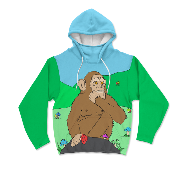 Ston~ Ape Mushroom Field All Over Print Mask Hoodie For Sale