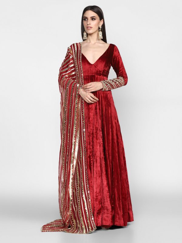 Abhinav Mishra  Maroon Anarkali Hot on Sale