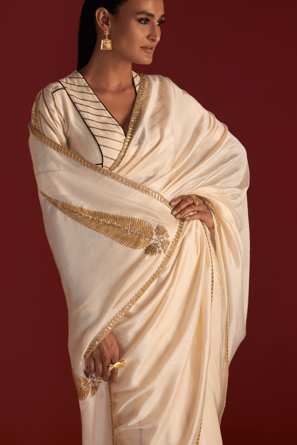 Ivory  Paan-Patti  Saree Online Hot Sale