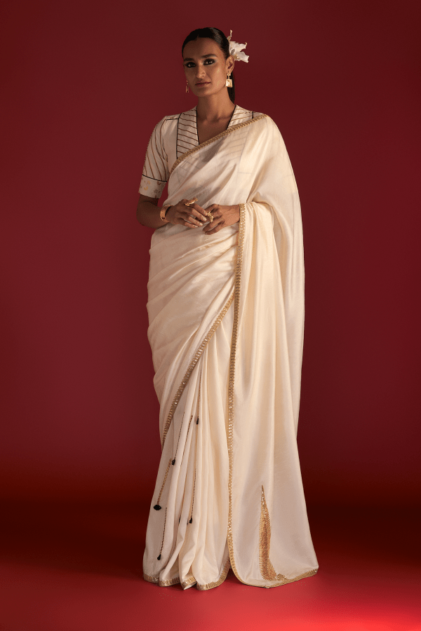 Ivory  Paan-Patti  Saree Online Hot Sale