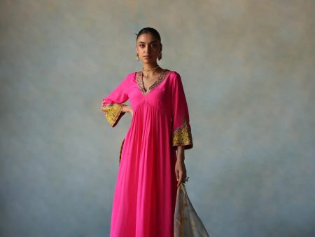 Gul Hot Pink Bell Sleeve Crepe Kurta Set Sale