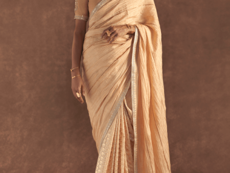 Beige Crushed Honeycomb Saree Online Sale