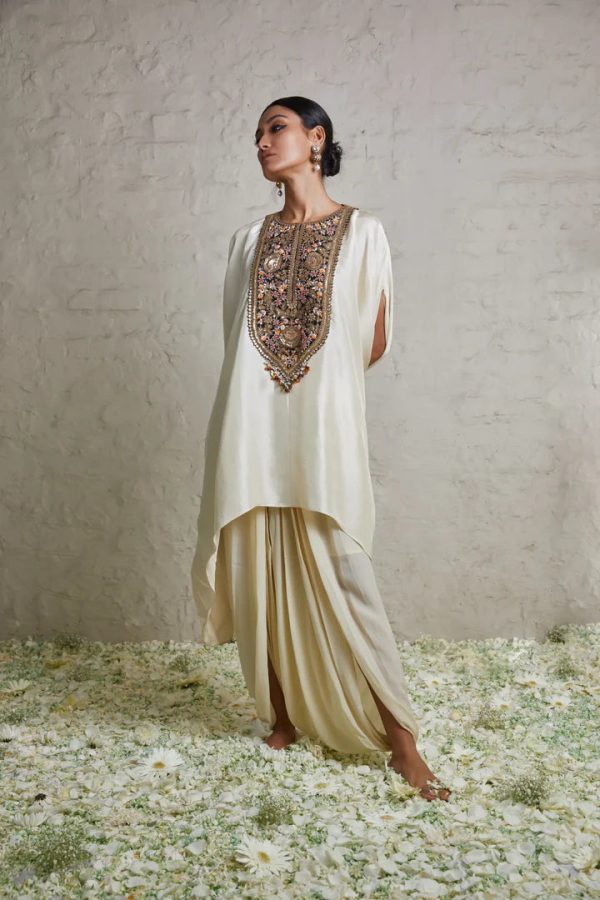 Silk Kaftaan With Crepe Dhoti Online