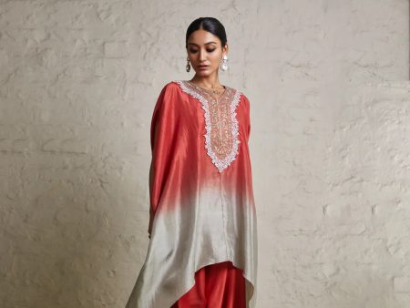 Silk Ombre Kaftaan With Cotton Satan Asyemmetric Pant Online Sale