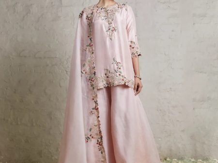 Silk Kurta With Organza Sharara And Organza Dupatta Online