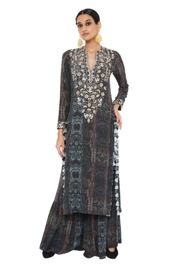 Payal Singhal Printed Embroidered Backless Kurta With Sharara Supply