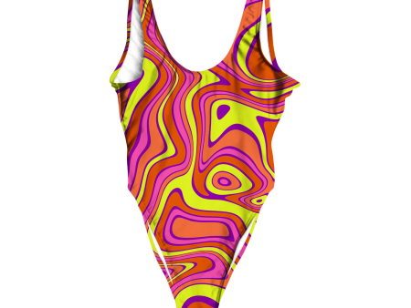 Acid All Over Print High Waist Swimsuit Sale