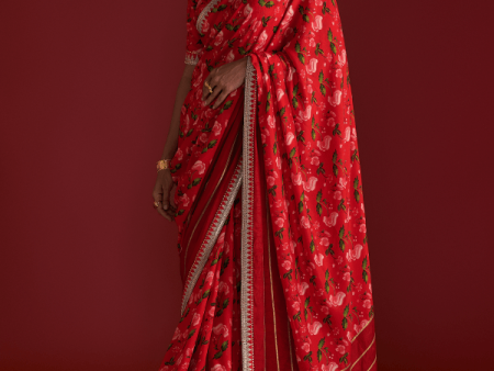 Red Rain Lily Saree Fashion