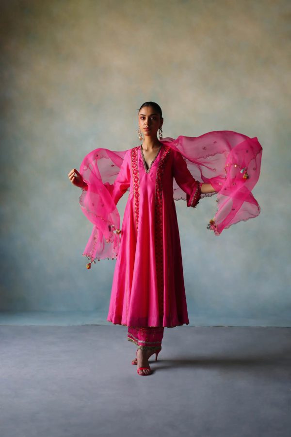 Gul Hot Pink Side Kali Silk Kurta Set Sale