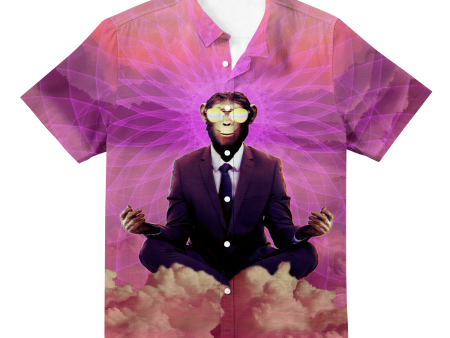 Meditating Ape All Over Print Hawaiian Button Up Hot on Sale