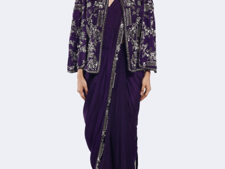 Cape Sleeve Silk Drape Saree Online now