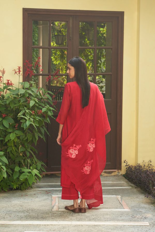 crimson floral kurta set For Cheap