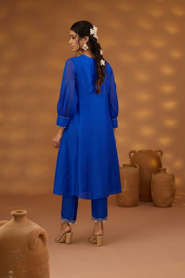 blue silk embroidered kurta set Discount