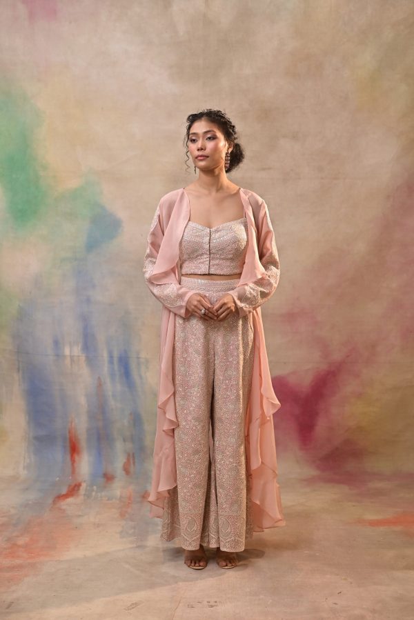 blush pink embroidered indo-western ensemble Hot on Sale