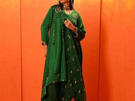 Vani Green Asymmetric Kurta Set With Coord Dupatta Hot on Sale