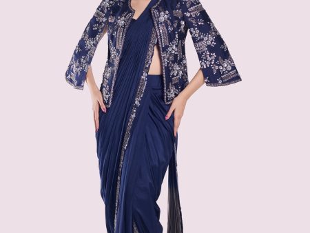 cape sleeve silk drape saree Hot on Sale