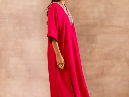 Silk Red Embroidered Kaftan Online