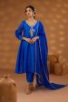 blue silk embroidered kurta set Discount