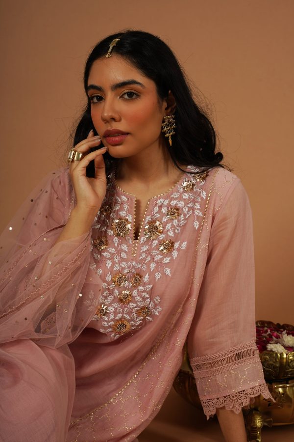 blush pink mukaish embroidered brocade kalidaar kurta set Discount