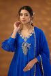 blue silk embroidered kurta set Discount