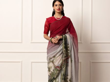 amelie printed french chiffon saree For Cheap