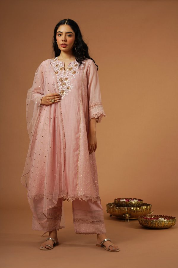 blush pink mukaish embroidered brocade kalidaar kurta set Discount