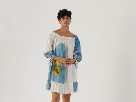 Blue Poppies Off Shoulder Short Dress For Discount