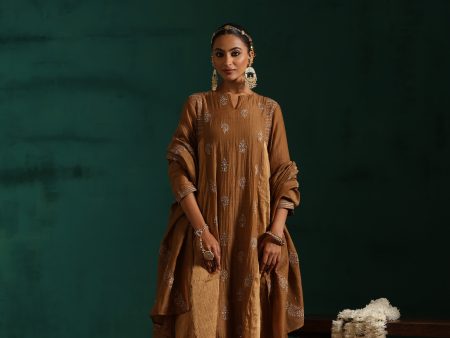 afsaana suit set - brown For Discount