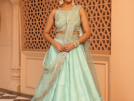 afsa misty green lehenga with blouse and dupatta Online now