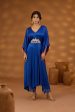 blue embroidered drape kurta set Discount