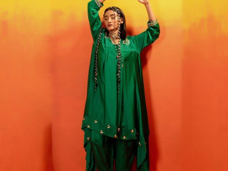 Vani Green Asymmetric Kurta With Dhoti Online Sale