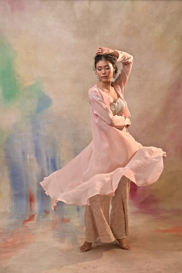 blush pink embroidered indo-western ensemble Hot on Sale