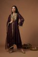 wine kalidar with embroidered velvet yoke and sleeves Online Hot Sale