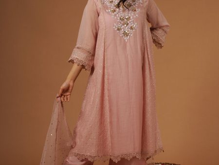 blush pink mukaish embroidered brocade kalidaar kurta set Discount