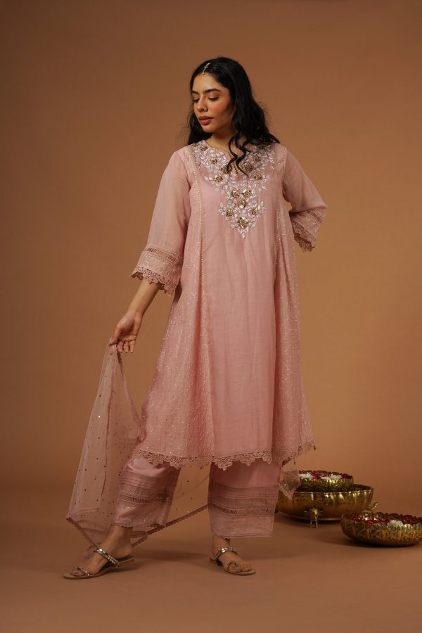 blush pink mukaish embroidered brocade kalidaar kurta set Discount