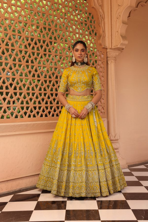 uzma mustard lehenga with blouse and dupatta Hot on Sale