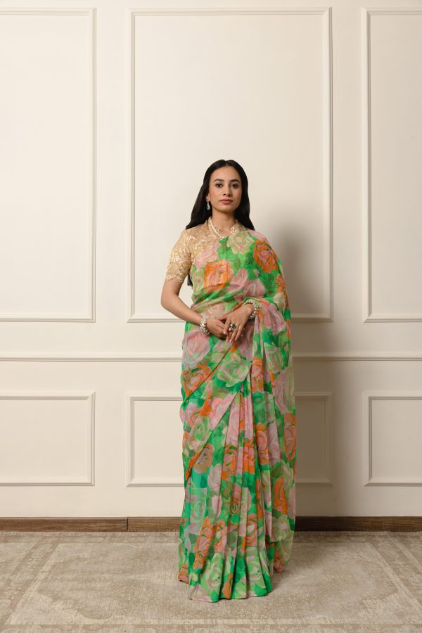 Urvashi printed french chiffon saree Fashion