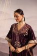 wine velvet hand embroidered kaftan with dabka and sequin detailing Online now