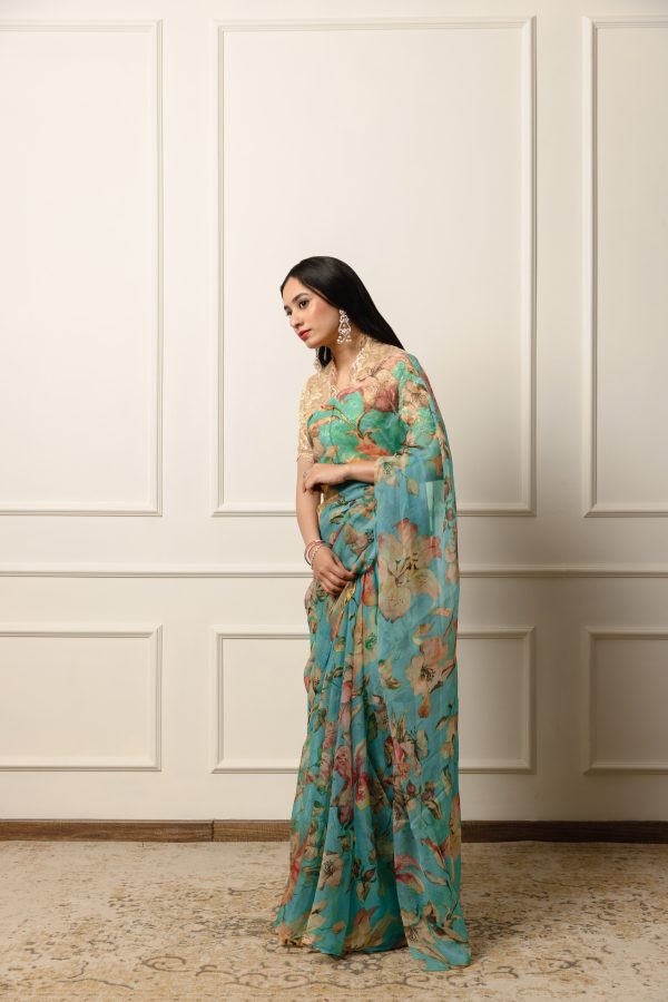 usha printed french chiffon saree on Sale