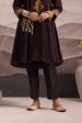 wine silk choga kurta set with hand embroidered yoke & lilac dupatta Discount