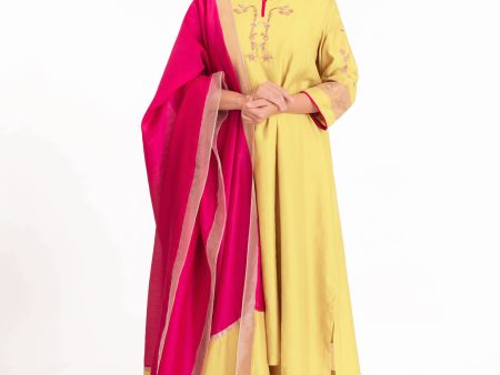 Tissue Patched Dupatta Dual Color Kurta Set Online Hot Sale