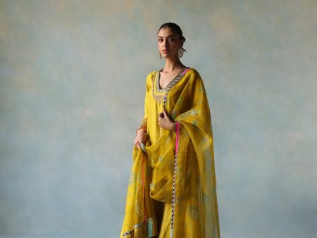  Gul Lime Yellow Silk Sharara Set Cheap