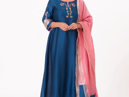 Tissue Patched Dupatta Dual Color Kurts Set Hot on Sale