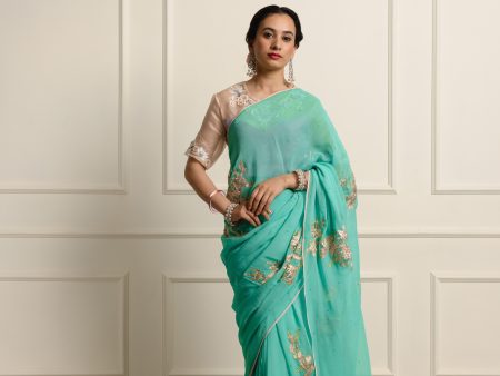 azuria Teal chiffon saree Supply